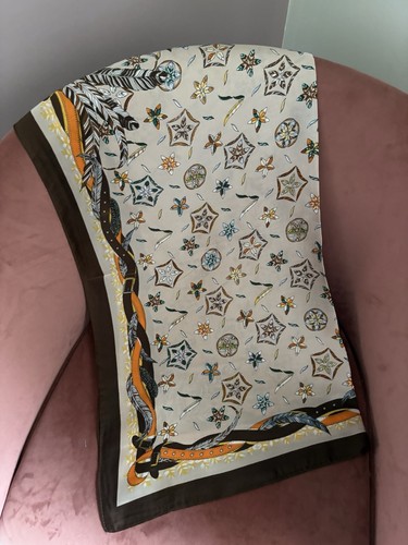 Flower print scarf with - flower, brown